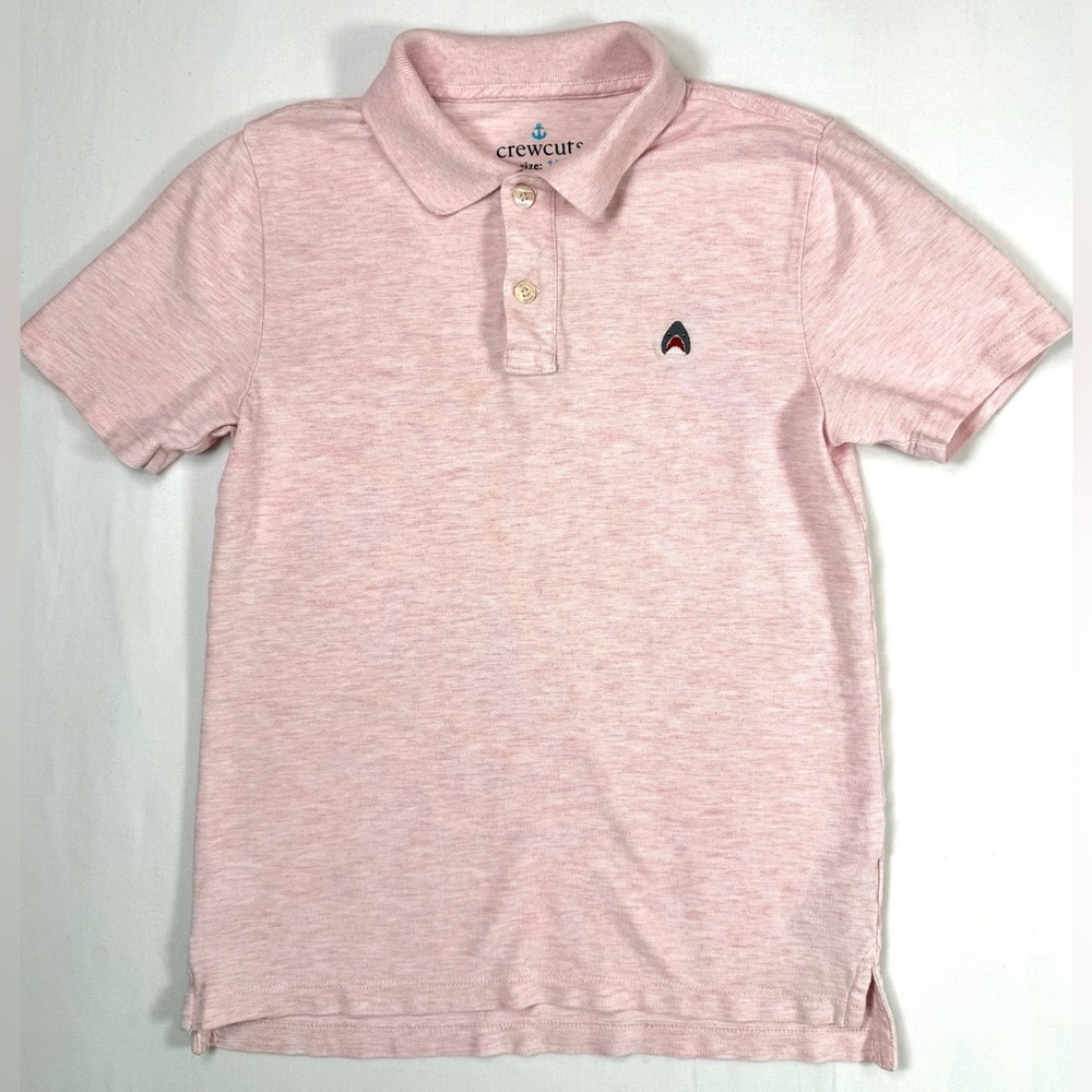 CREWCUTS Boys' Critters Pink 100%‎ Cotton Shark Embroidered Logo Polo Shirt 10